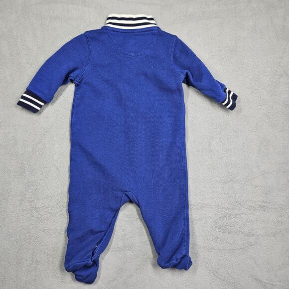 Ralph Lauren Boys 3 Months Blue Football Bear Rugby Polo One Piece Romper Snaps - Picture 7 of 10